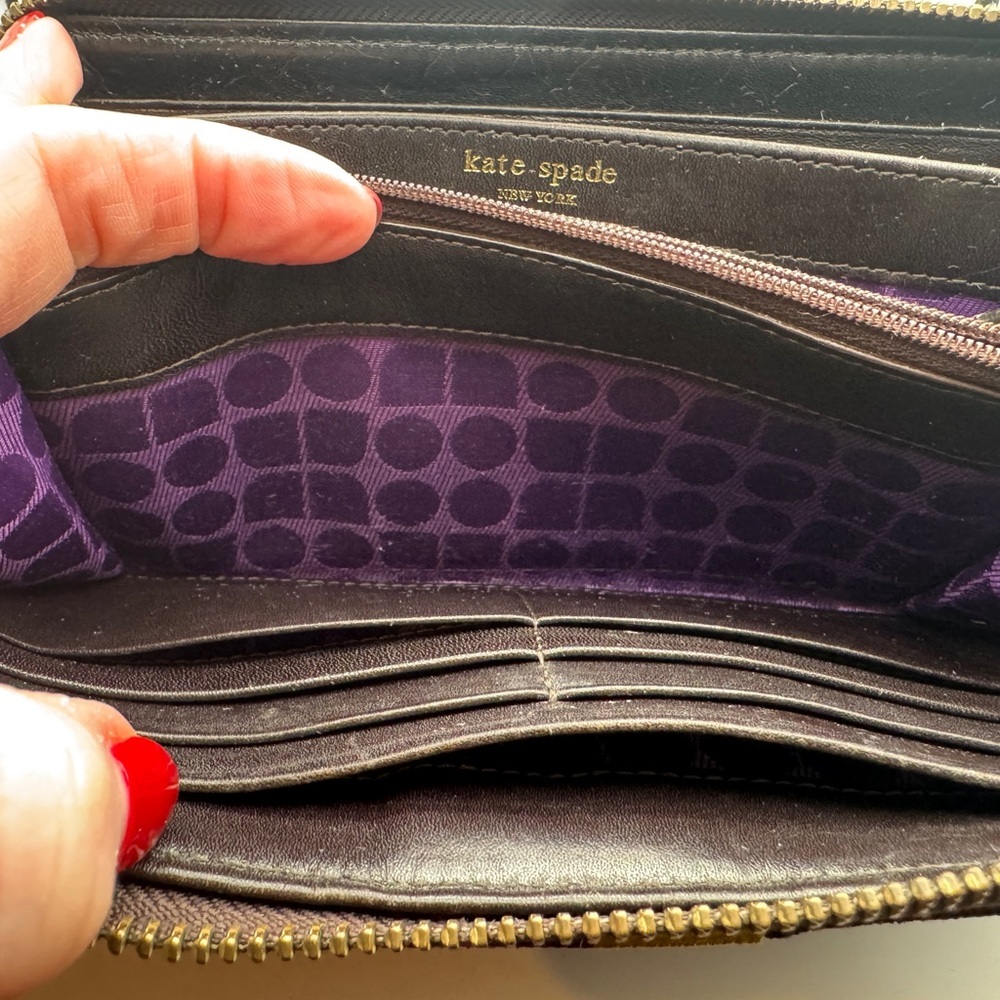 KATE SPADE ♠️ Neda Thompson Street Noel Brown Fabric Zip Around Wallet - Picture 7 of 10